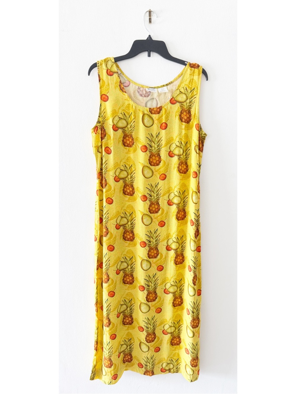 Vintage Weekend Clothes Line Yellow Pineapple Print Sleeveless Long Dress Large